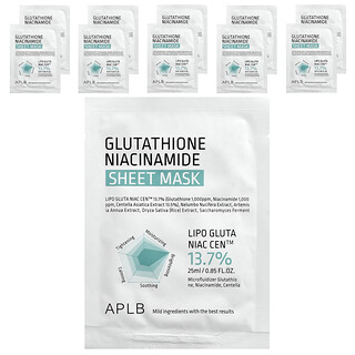 APLB, Mascarilla de belleza en lámina con glutatión y niacinamida, 10 láminas, 25 ml (0,85 oz. líq.) cada una