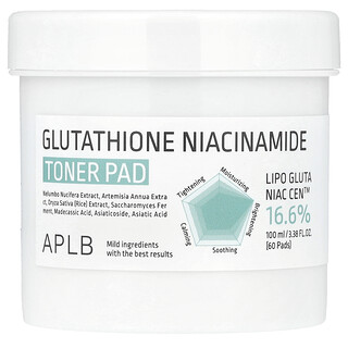 APLB, Glutathione Niacinamide Toner Pad, Gesichtswasser-Pad mit Glutathion und Niacinamid, 60 Pads, 100 ml (3,38 fl. oz.)