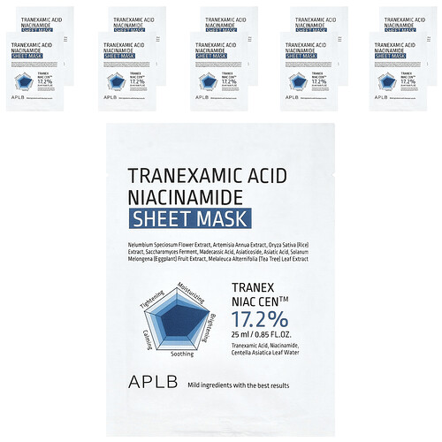 Aplb Tranexamic Acid Niacinamide Beauty Sheet Mask, 10 Sheets, 0.85 fl oz (25 ml) Each