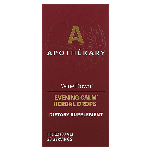 Apothekary, Wine Down™, Evening Calm Herbal Drops, 30 ml