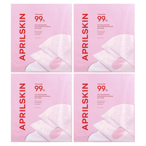 April Skin TXA Niacinamide Collagen 99 Capsule Gel Beauty Mask, 4 Sheets, 1.05 oz (30 g) Each
