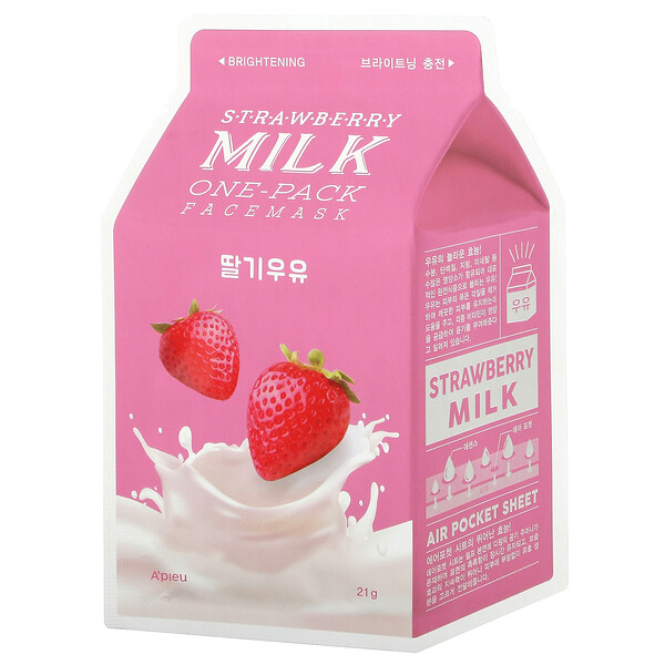 Strawberry Milk One-Pack Beauty Face Mask, Brightening, 1 Sheet, 21 g