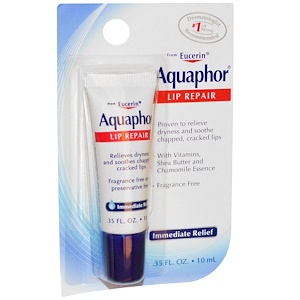 Aquaphor, Восстанавливающее средство для губ мгновенного действия без отдушек, 0,35 жидких унций (10 мл)
