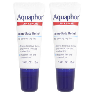 Aquaphor, Reparação Labial, Alívio Imediato, Sem Fragrância, 2 Tubos, 10 ml (0,35 fl oz) Cada