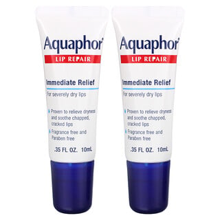 Aquaphor, Lip Repair, немедленное облегчение, без отдушек, 2 тюбика по 10 мл (0,35 жидк. Унции)