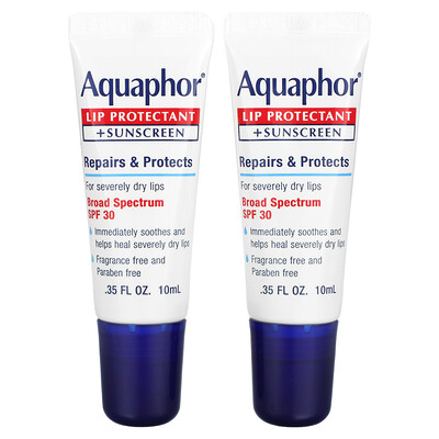 Aquaphor Средство для защиты губ и солнцезащитное средство, SPF 30, 2 тюбика по 10 мл (0,35 жидк. Унции)