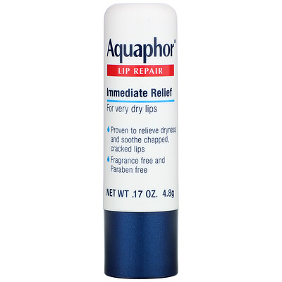 Aquaphor Восстанавливающий бальзам для губ, помада, мгновенное восстановление, без запаха, 1 шт., 4,8 г (0,17 унции)