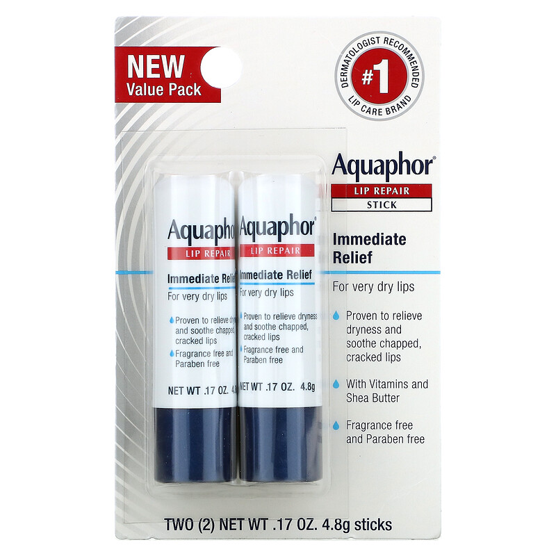 Aquaphor, Lip Repair Stick, Immediate Relief, 2 Sticks, 0.17 oz (4.8 g