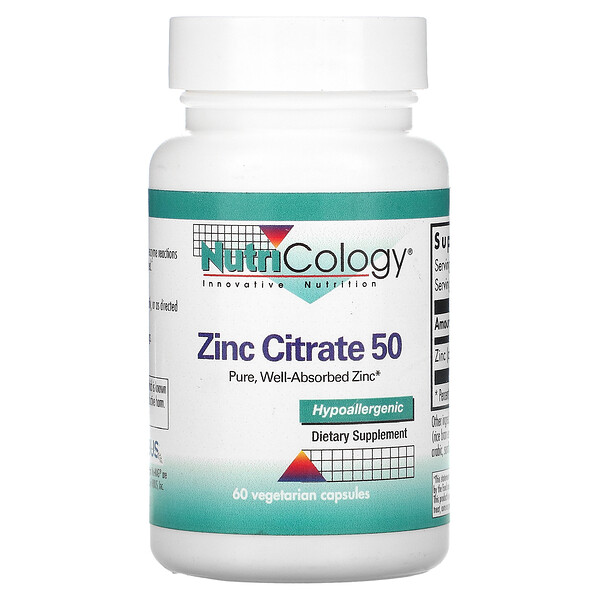 Nutricology, Zinc Citrate 50, 60 Vegetarian Capsules