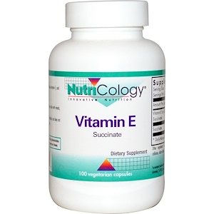 Nutricology, Витамин E, сукцинат, 100 растительных капсул