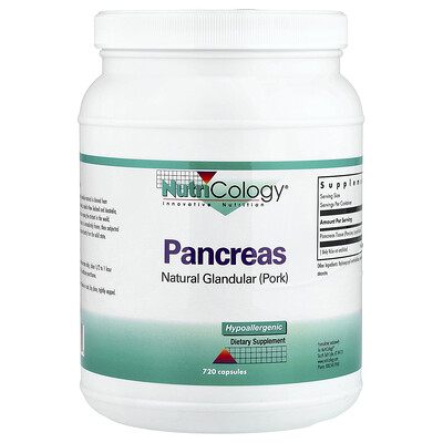 Nutricology, Pancreas, Natural Glandular (Pork), 720 Capsules (425 mg per Capsule)