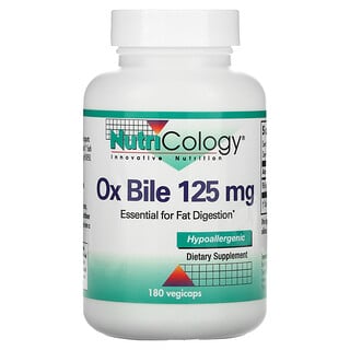 Nutricology, Ox Bile, 125 mg, 180 Cápsulas Vegetais