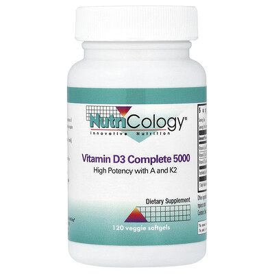 Nutricology, Vitamina D3 completa 5000, 120 cápsulas blandas vegetales