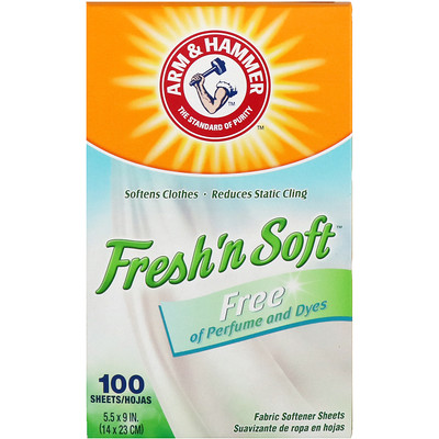 Arm & Hammer Fresh ’N Soft, салфетки для смягчения ткани, без запаха, 100 салфеток