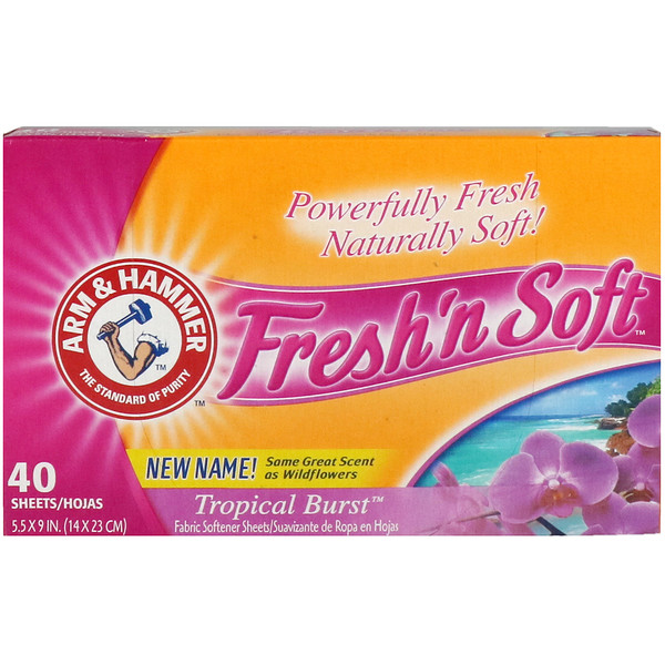 Arm & Hammer, Fresh ’n Soft Fabric Softener Sheets, Tropical Burst, 40