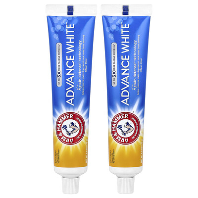 Arm & Hammer, Advance White, Pasta dental anticaries con fluoruro, Menta pura, Paquete doble, 170 g (6 oz)