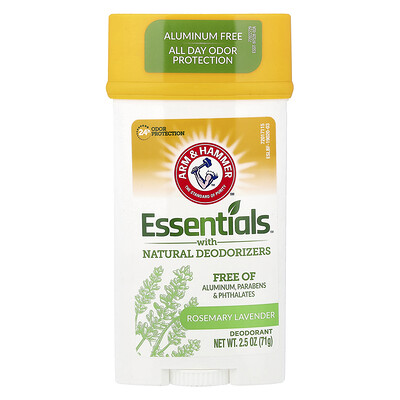 Arm & Hammer, Essentials™ con desodorizantes naturales, Desodorante, Romero y lavanda, 71 g (2,5 oz)