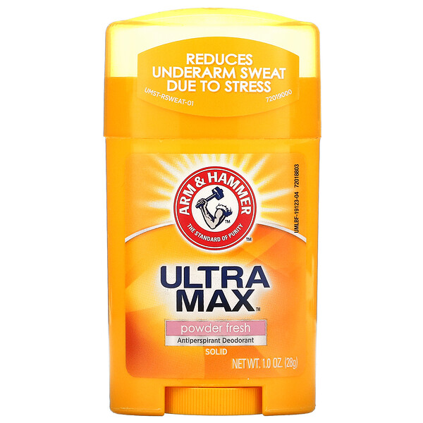 Arm & Hammer, UltraMax, Desodorante Antitranspirante Sólido, Pó Fresco, 28 g (1 oz)