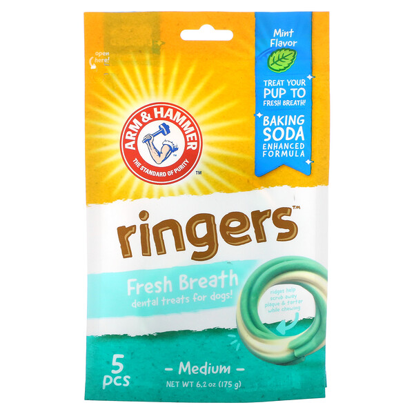 Arm & Hammer‏, Ringers, Dental Treats for Dogs, Medium, Mint, 5 Pieces