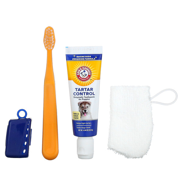 Arm & Hammer‏, Tartar Control, Dental Training Kit for Puppies, Vanilla Ginger, 4 Piece Kit