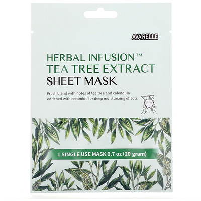 Avarelle Herbal Infusion, Tea Tree Extract Sheet Mask, 1 Sheet, 0.7 oz (20 g)