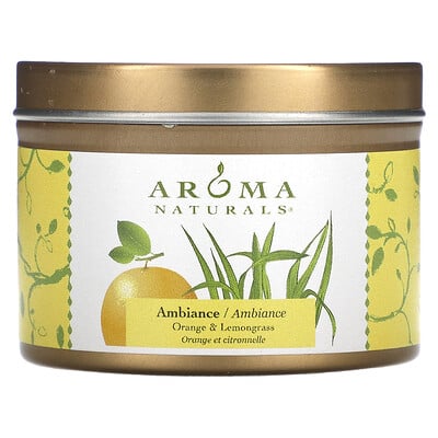 Aroma Naturals Soy VegePure, Ambiance, свеча для путешествий в жестяной банке, апельсин и лемонграсс, 79,38г (2,8унции)
