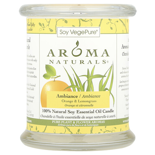 Aroma Naturals, Soy VegePure®, 100% Natural Soy Essential Oil Candle, Ambiance, Orange & Lemongrass, 8.8 oz (260 g)