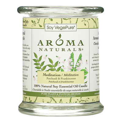 Aroma Naturals Soy VegePure, полностью натуральная свеча из эфирного масла соевых бобов, для медитаций, пачули и ладан, 260 г (8,8 унции)