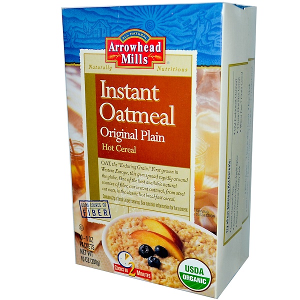 Arrowhead Mills, Instant Oatmeal, Hot Cereal, Original Plain, 10