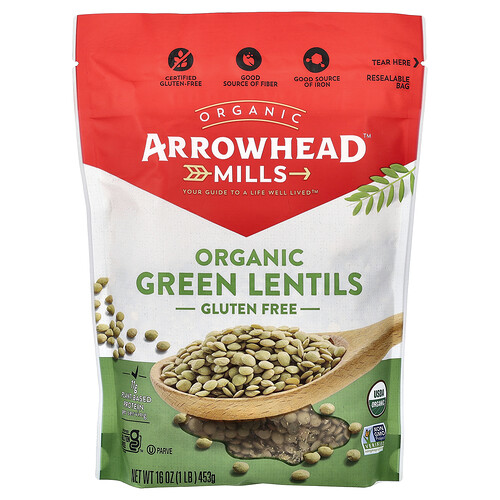 Arrowhead Mills Organic Green Lentils, Gluten Free, 16 oz (453 g)