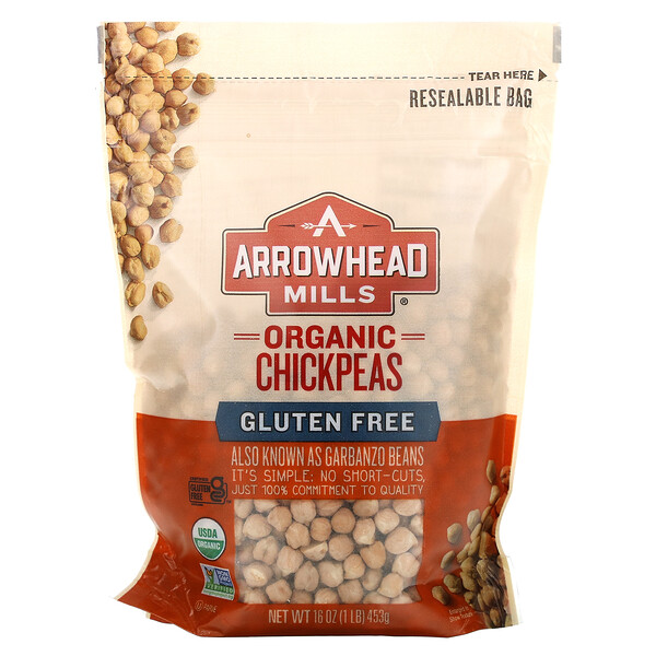 Arrowhead Mills, Organic Chickpeas, Gluten Free, 16 oz (453 g)