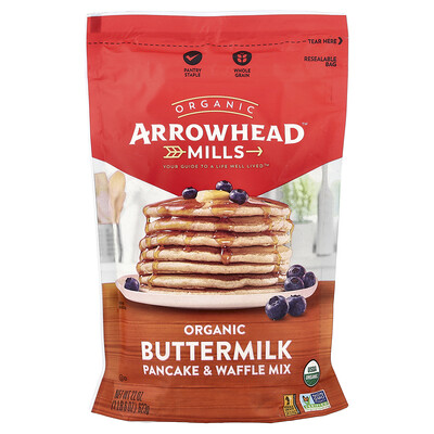 Arrowhead Mills, Mezcla de suero de mantequilla orgánico para panqueques y gofres`` 623 g (1 lb 6 oz)