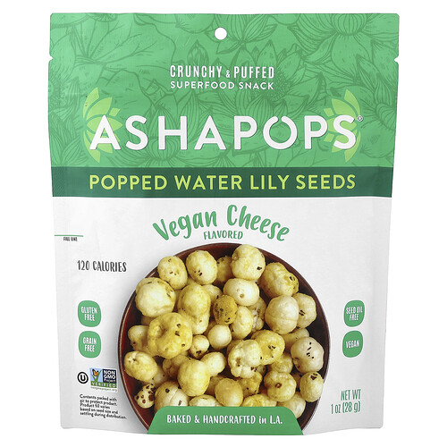 Ashapops Popped Water Lily Seeds, Vegan Cheese, 1 oz (28 g)