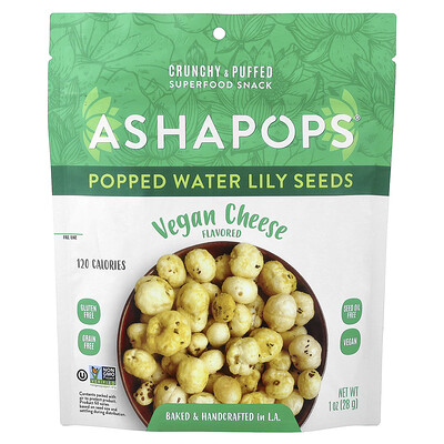 Product Image for AshaPops, Popped Water Lily Seeds, Vegan Cheese, 1 oz (28 g)