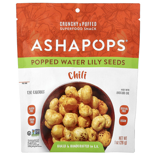 Ashapops Popped Water Lily Seeds, Chili, 1 oz (28 g)