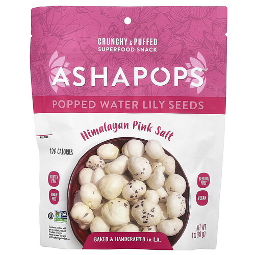 AshaPops, Popped Water Lily Seeds, gepoppte Seerosensamen, pinkes Himalayasalz, 28 g (1 oz.)