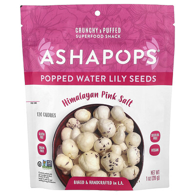 AshaPops, Semillas de nenúfar reventadas, Sal rosa del Himalaya, 28 g (1 oz)