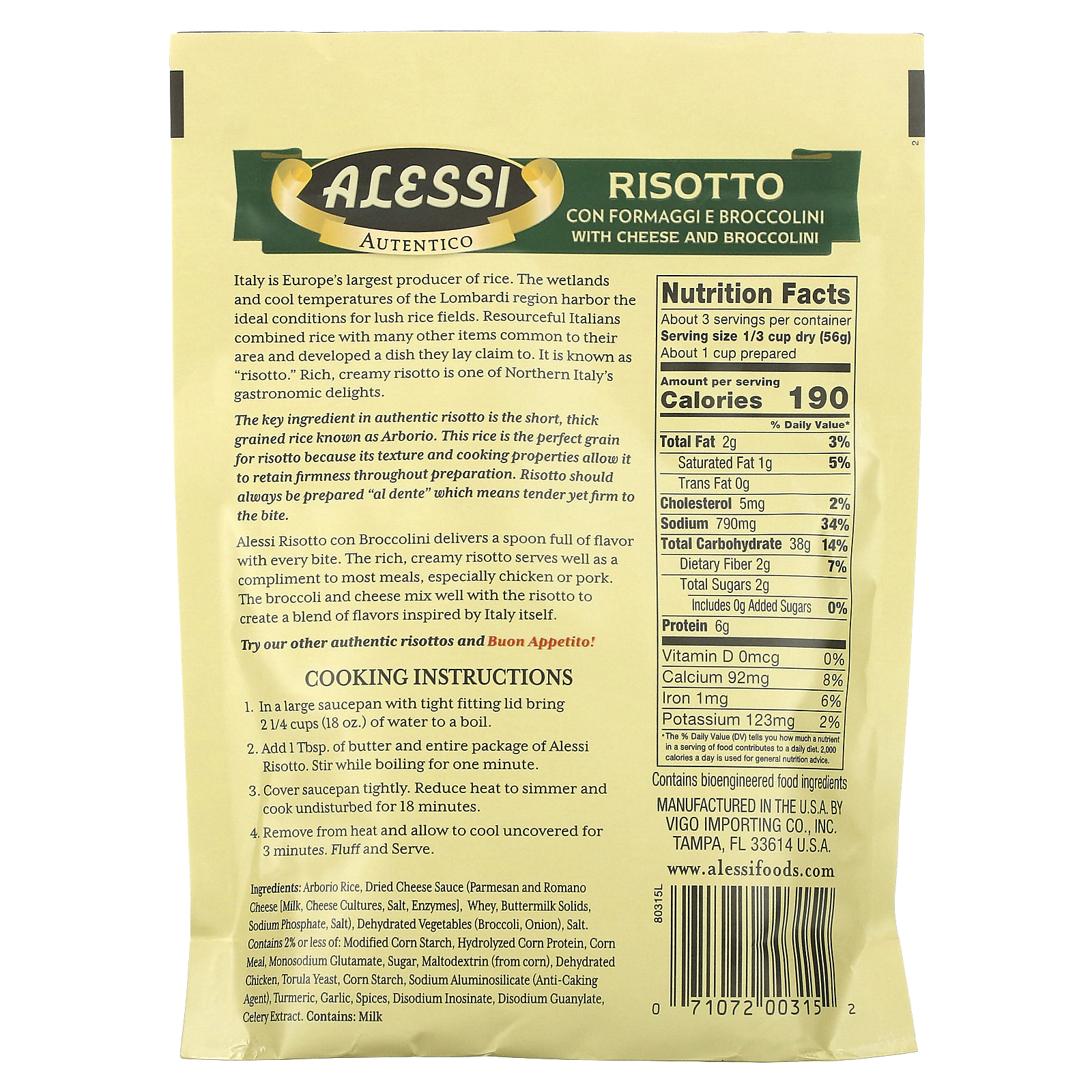 Alessi, Premium Risotto with Cheese and Broccolini and Italian Arborio
