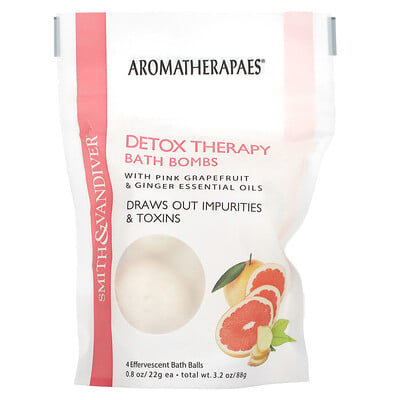 

Smith & Vandiver Detox Therapy Bath Bombs with Pink Grapefruit & Ginger Essential Oils 4 Effervescent Bath Balls 0.8 oz (22 g) Each