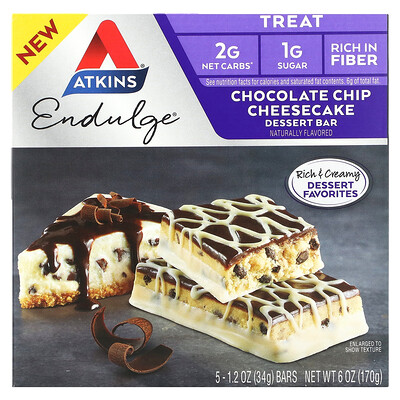 

Atkins Endulge Dessert Bar Chocolate Chip Cheesecake 5 Bars 1.2 oz (34 g) Each