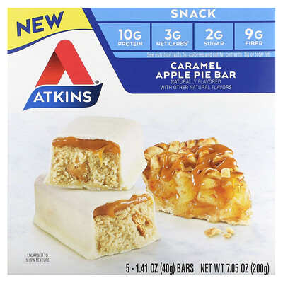 

Atkins, Snack, Caramel Apple Pie Bar, 5 Bars, 1.41 oz (40 g) Each