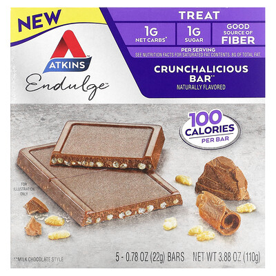 

Atkins, Endulge, Treat, Crunchalicious Bar, 5 Bars, 0.78 oz (22 g) Each