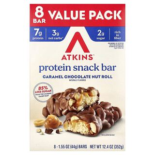 Atkins, Protein Snack Bar, Caramel Chocolate Nut Roll, 8 Bars, 1.55 oz (44 g) Each