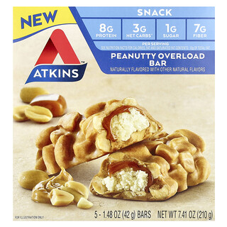 Atkins, Snack, Peanutty Overload Bar, 5 repen, 42 g per stuk