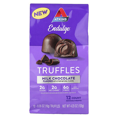 Atkins, Endulge™, Trufas, Chocolate con leche, 12 unidades, 10 g (0,35 oz) cada una
