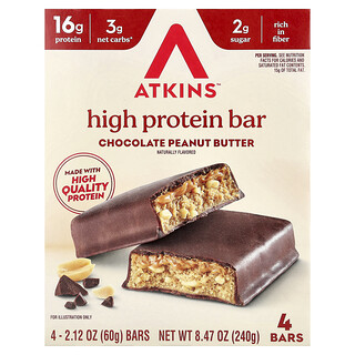 Atkins, High Protein Bar, Chocolate Arašídové máslo, 4 tyčinky, každá 60 g (2,12 oz)