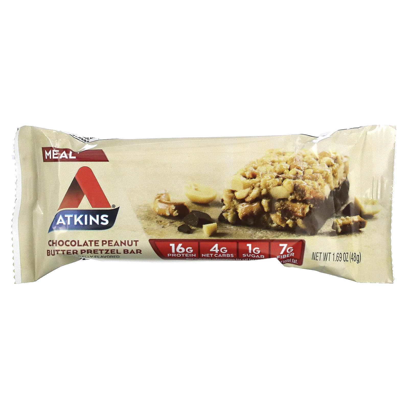 Atkins Protein Meal Bar Chocolate Peanut Butter Pretzel 5 Bars 1 69 Oz 48 G Each