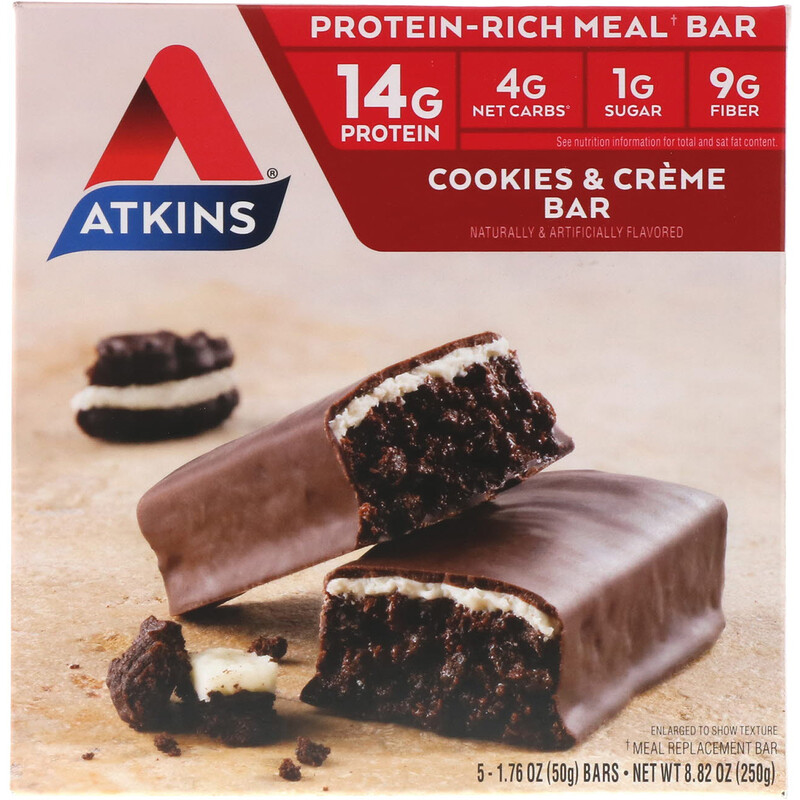 Atkins, Meal Bar, Cookies n' Creme Bar, 5 Bars, 1.76 oz (50 g) Each iHerb