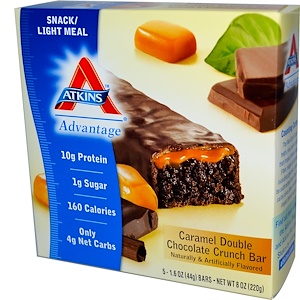 Atkins, Caramel Double Chocolate Crunch Bar, 5 Bars, 1.55 oz (44 g) Each