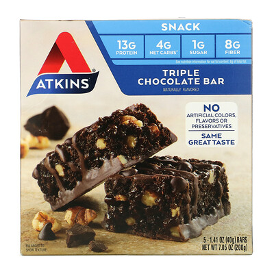 Купить Atkins Triple Chocolate Bar, 5 Bars, 1.41 oz (40 g) Each